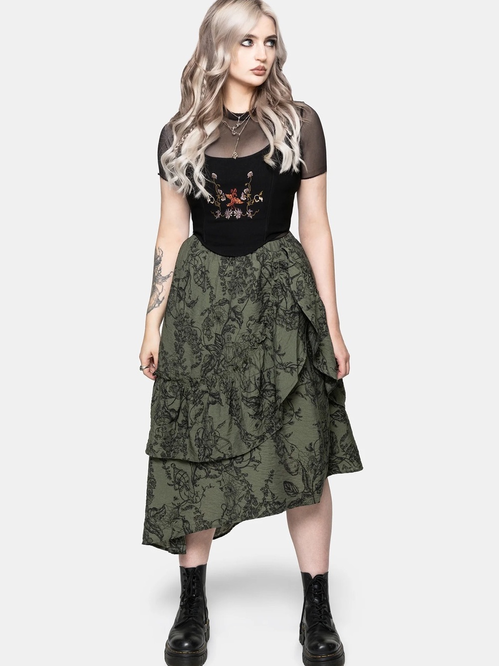 Disturbia Orla Foxglove Potion Ruffle Midi Skirt